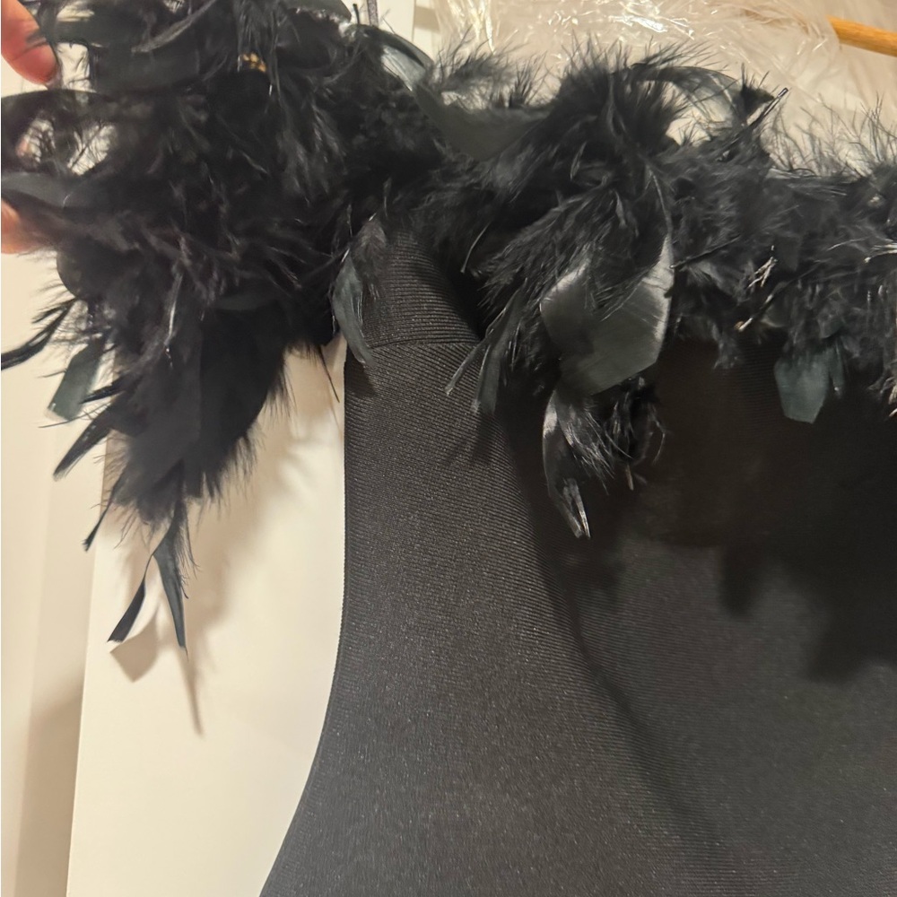Black Feather Trim Dress - Picture 4 of 10